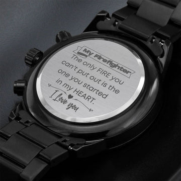 A Gift for Firefighter - Engraved Design Black Chronograph Watch