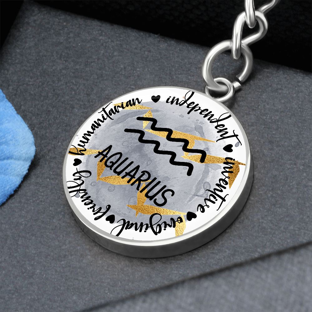 AQUARIUS: Independent, inventive, original, friendly, humanitarian - Graphic Circle Keychain