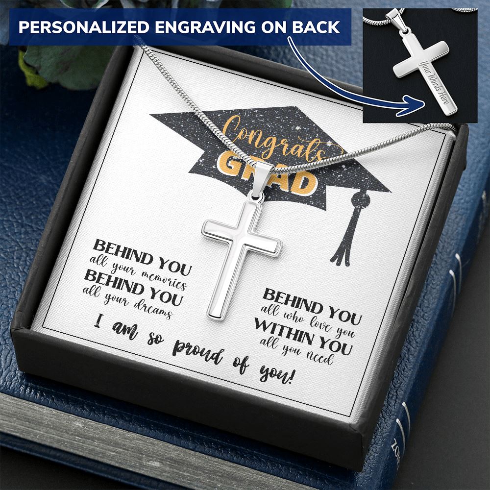 Congrats GRAD - I am so proud of you - Personalized Cross Necklace