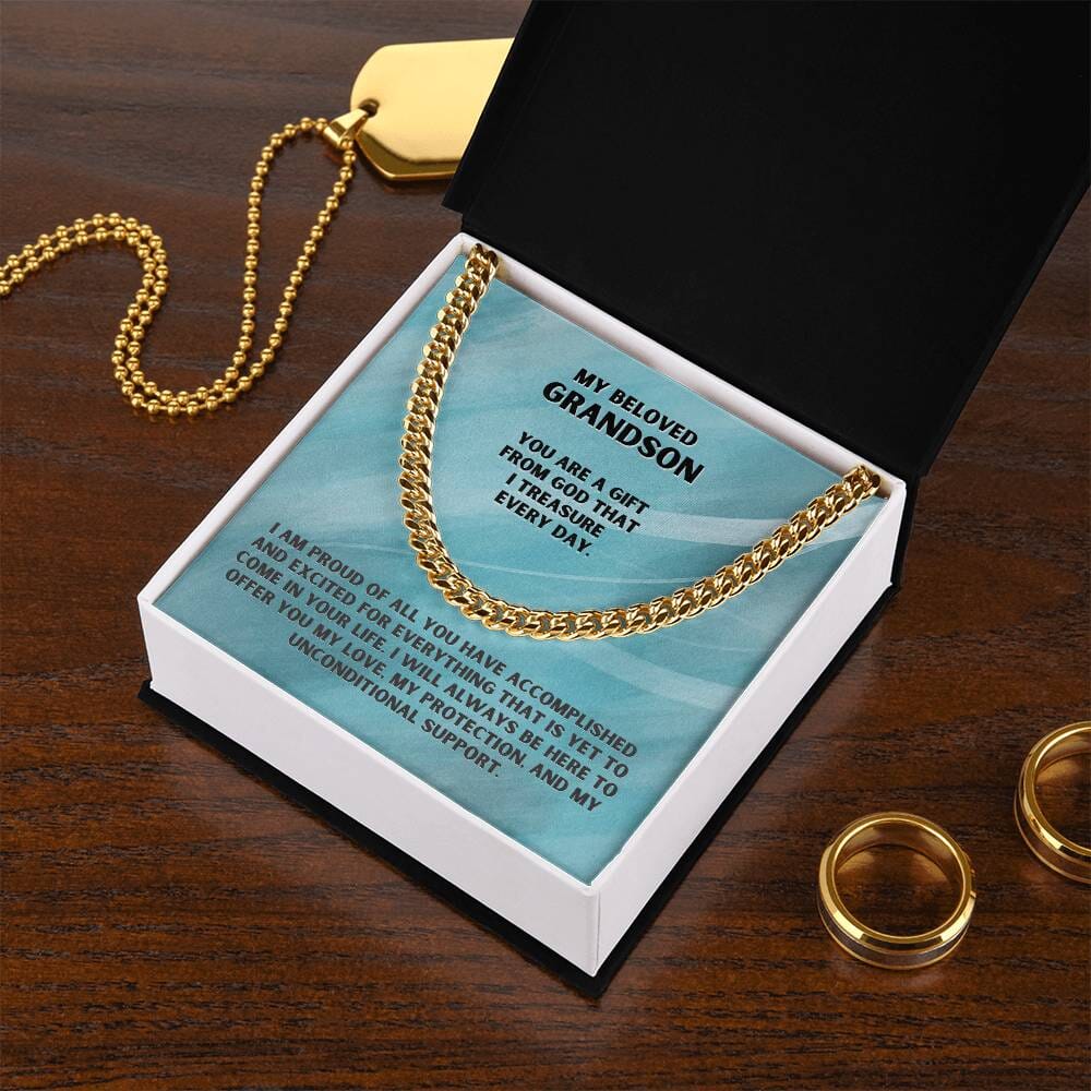 Eternal Bond: Grandparent's Love Cuban Link Chain Necklace with Heartfelt Message