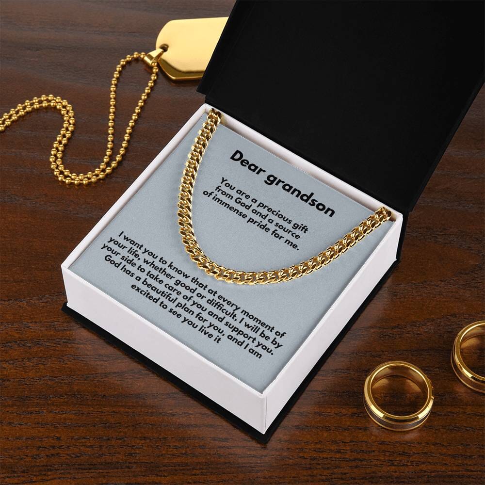 Everlasting Bond: Personalized Grandparent to Grandson Cuban Link Chain Necklace with Heartfelt Message