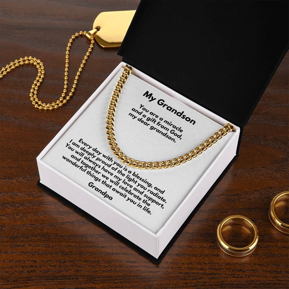 Grandson's Legacy of Love: Personalized Cuban Link Chain Necklace with Heartfelt Message