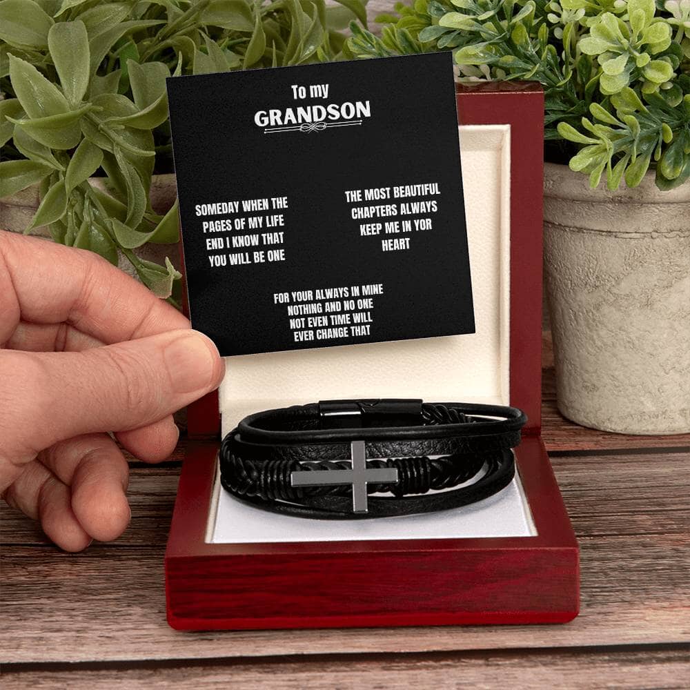 Legacy of Love: Men's Cross Leather Bracelet with Heartfelt Message