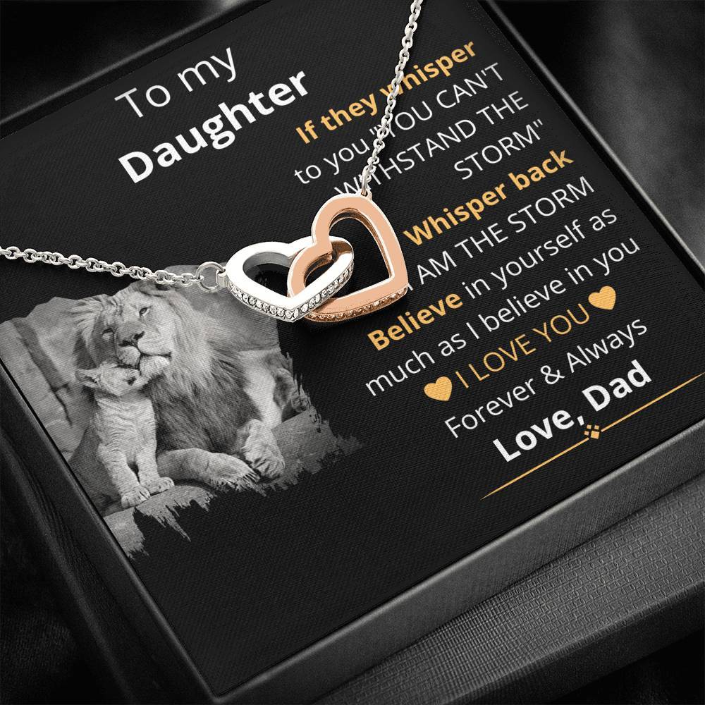 To My Daughter - This Old Lion Will Always Have Your Back - Interlocking hearts Necklace