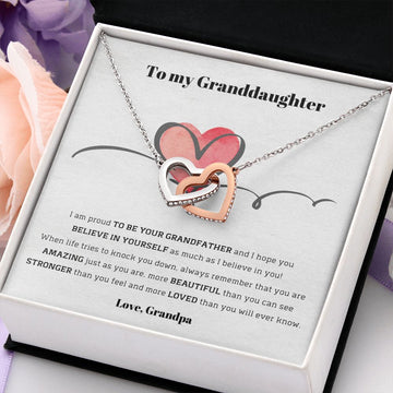 To My Granddaughter, love Grandpa - Interlocking Hearts necklace