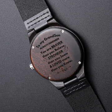 To my Grandson, Always Remember - Engraved Wooden Watch