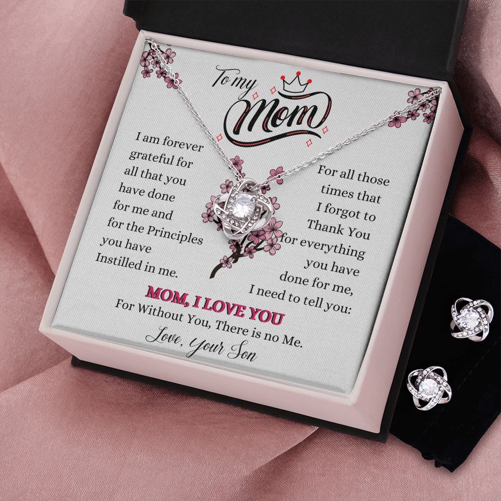 To my Mom- Love your Son - Love Knot Earring & Necklace Set!