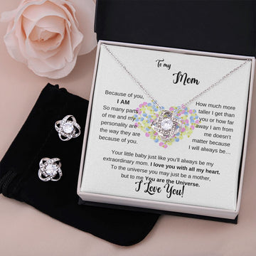 To my Mother - Because of you I AM - Love Knot Earring & Necklace Set